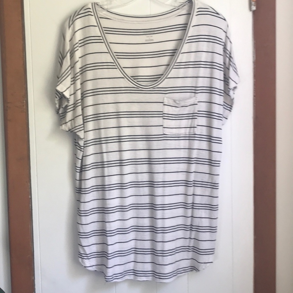Black and White Striped Pocket Tee
